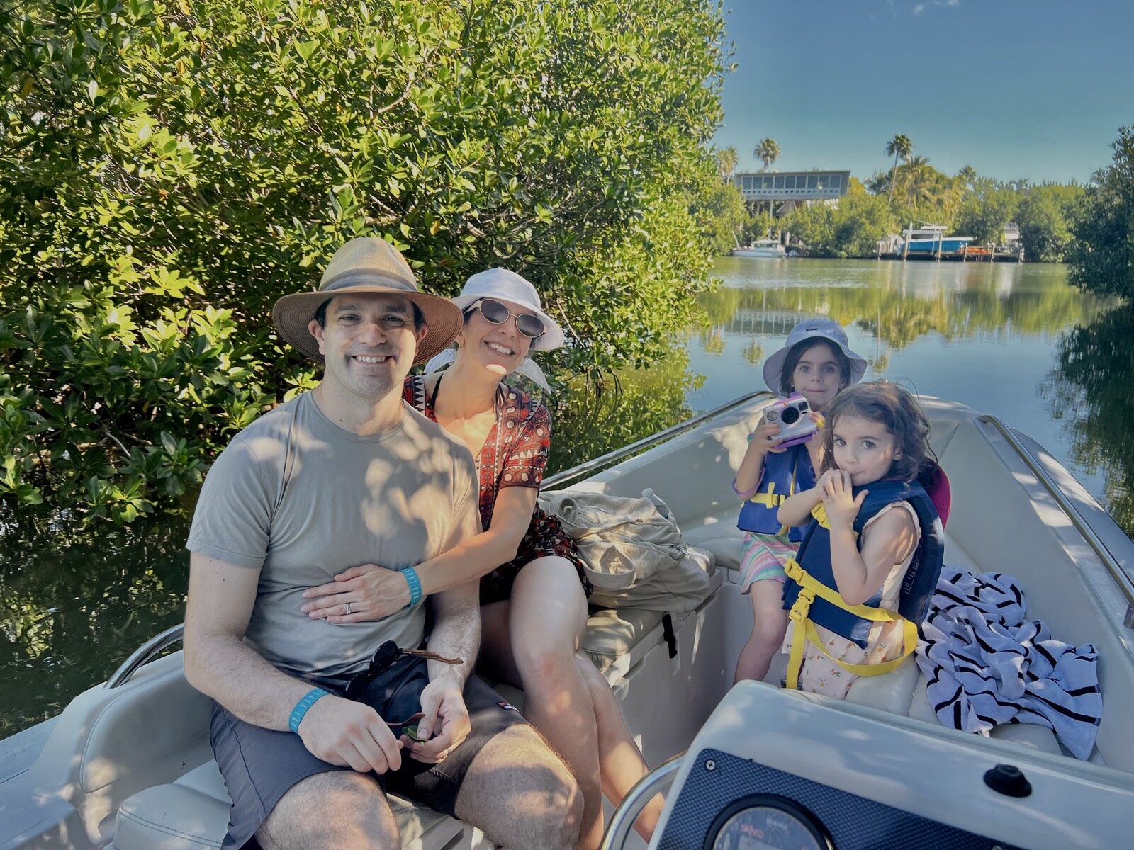 Wading birds and ospreys along a mangrove shoreline in Florida Bay