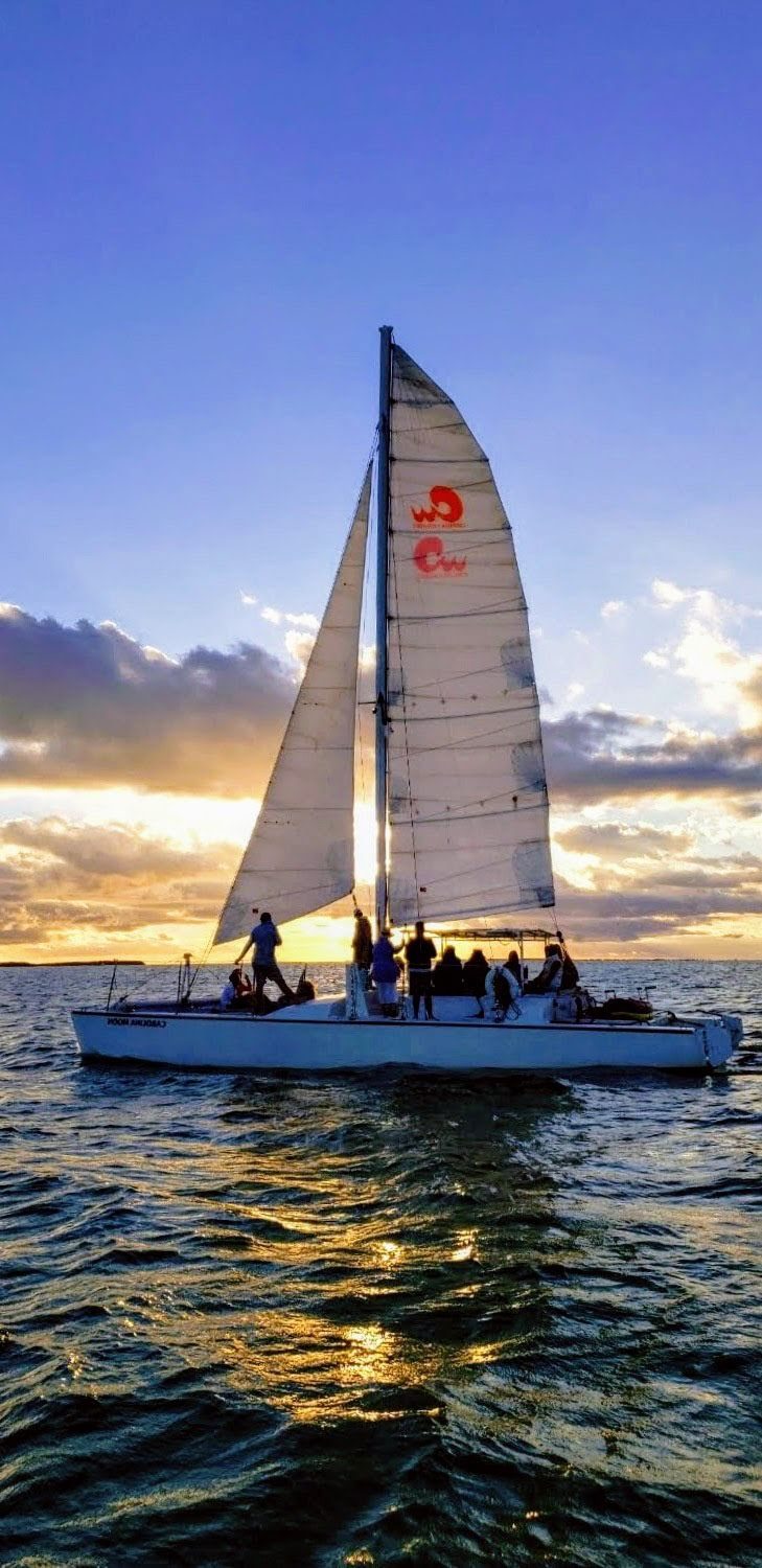 The Carolina Moon catamaran ready for an early-morning summer charter