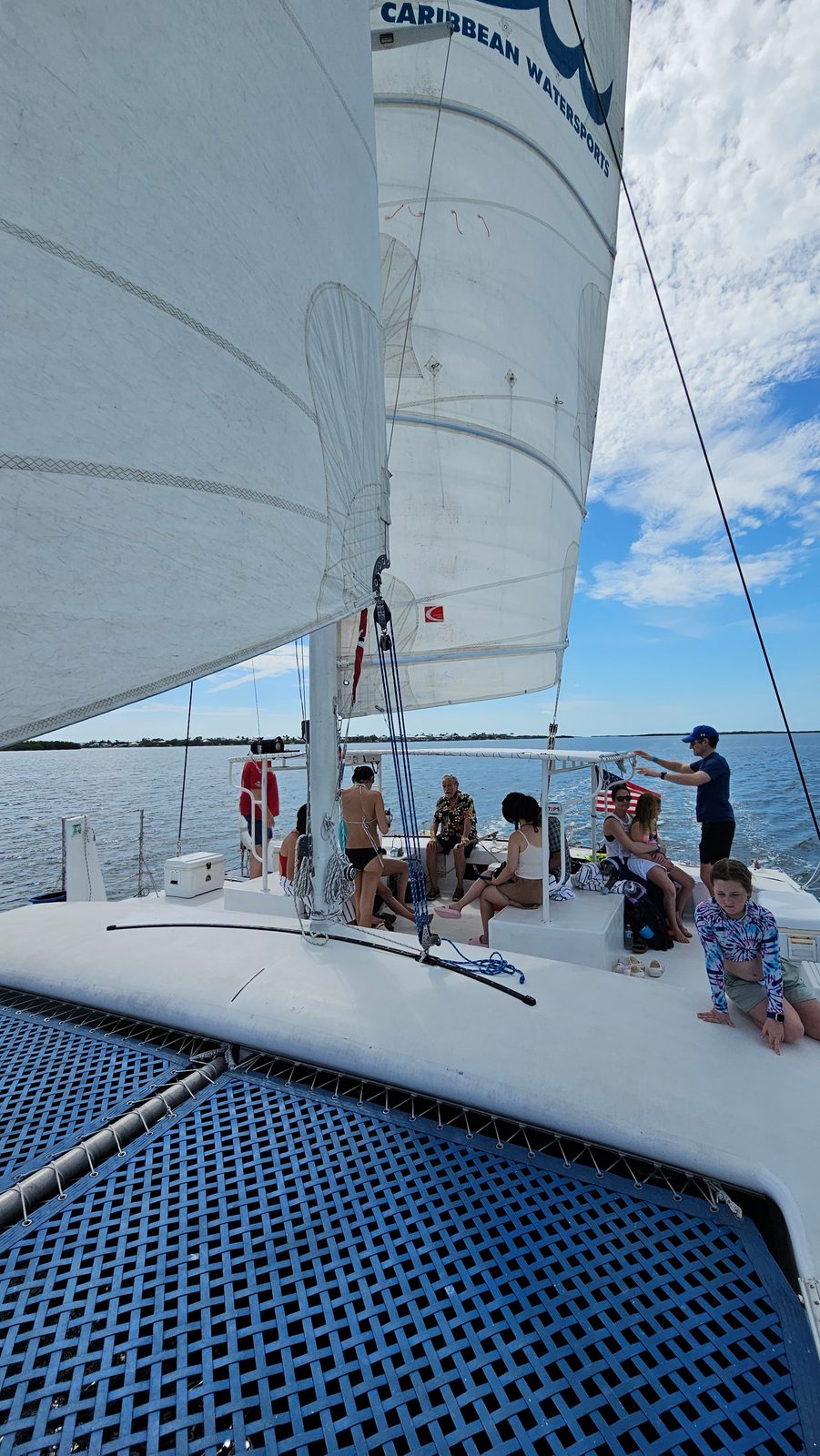 The Carolina Moon under full sail on a calm evening in Florida Bay