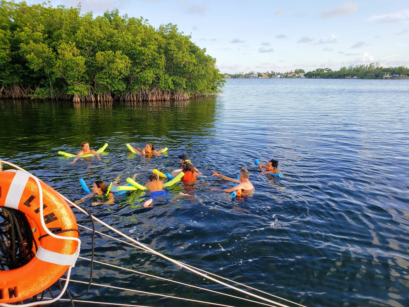 A first-time snorkeler getting comfortable in the shallow Key Largo flats