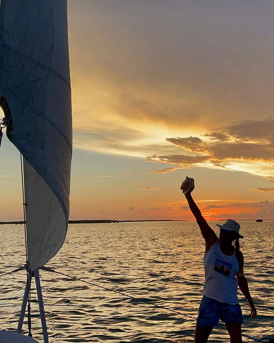 A festive holiday-season sunset over calm Florida Bay