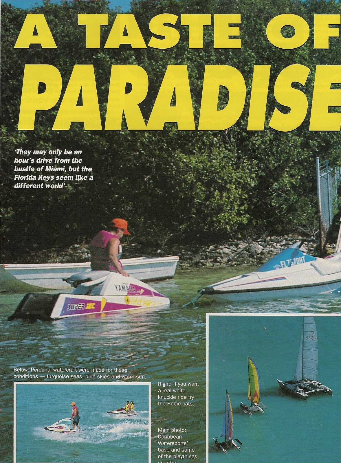 A Taste of Paradise magazine feature showing waverunners and sailboats in the Florida Keys